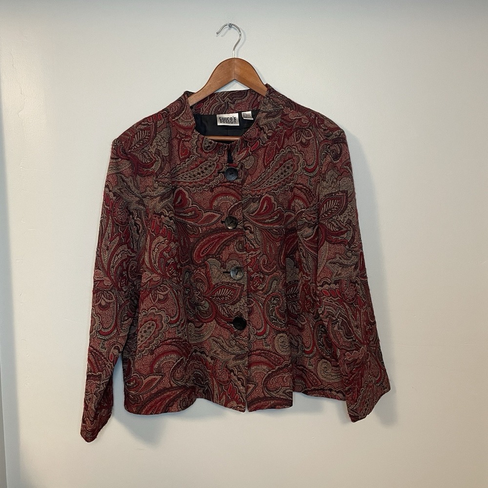 VTG Chico's Jacket Blazer Womens Size 3 XL Jacquard Tapestry Classy Holiday Fall